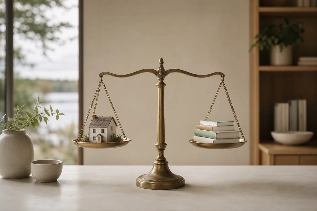 Balance scale weighing two options