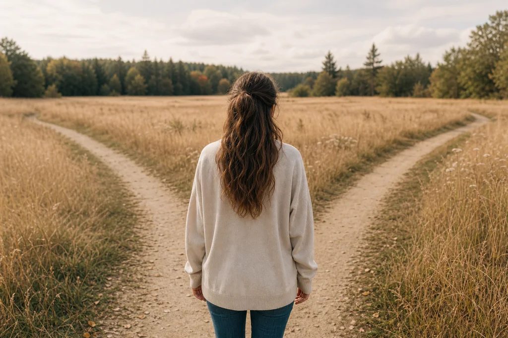 Two paths diverging through a field