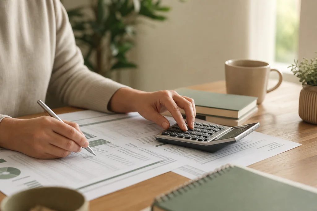 Calculator and pen on a mortgage statement