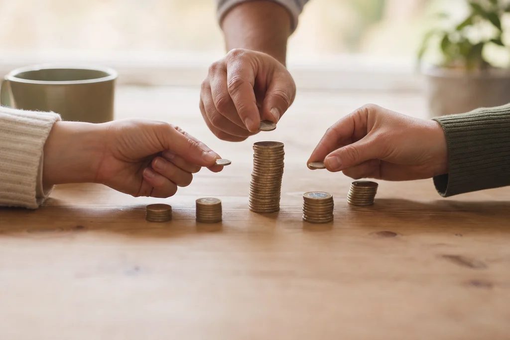 Stacked coins consolidating into one