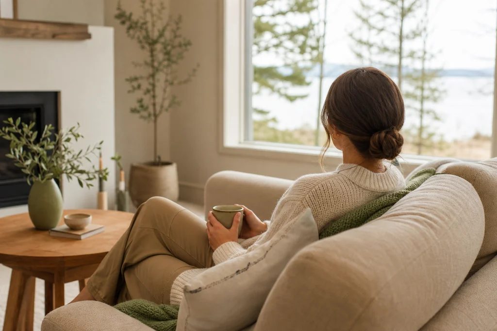 Person relaxing on a couch at home