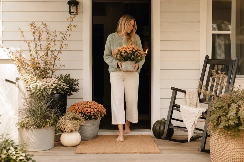 Welcoming front porch with a WELCOME doormat