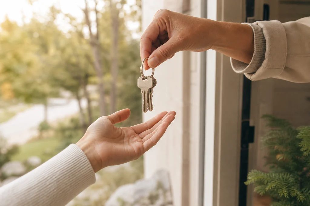 House keys being handed over at a front door