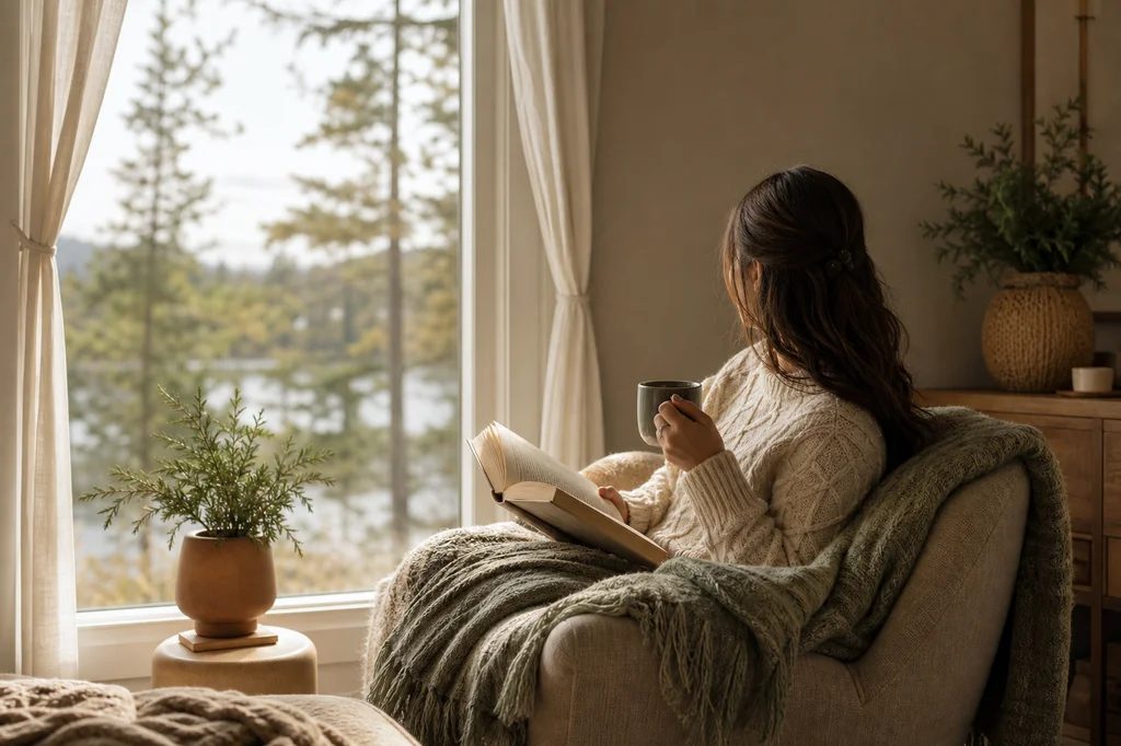 Cozy reading nook by a window